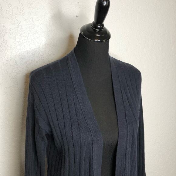 Free People dark blue ribbed linen blend long cardigan size Large - Picture 2 of 12